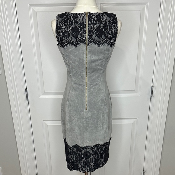 Calvin Klein Grey Faux Suede Lace Sleeveless Sheath Fitted Midi Dress Size 4 - Picture 9 of 13